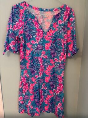 Lilly Pulitzer Blue Dress with Pink Floral Print